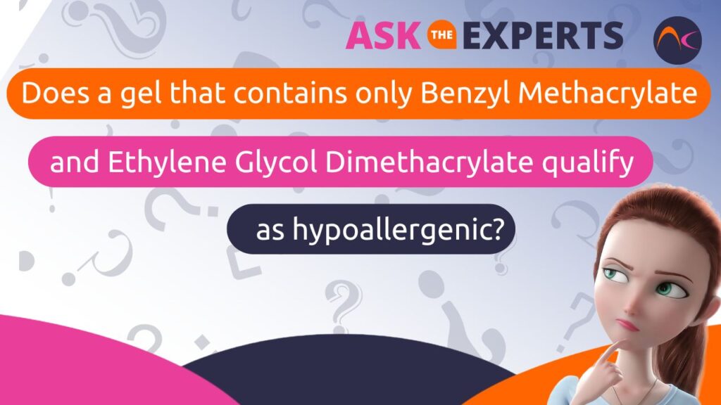 Does a gel that contains only Benzyl Methacrylate and Ethylene Glycol Dimethacrylate qualify as hypoallergenic, and is its formula truly free of HEMA, Di-HEMA, HPMA, TPO, and IBOA?