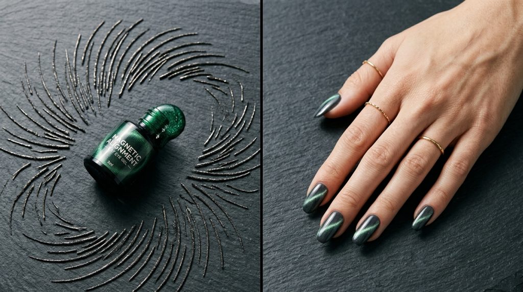Cat eye gel nails through magnetic science