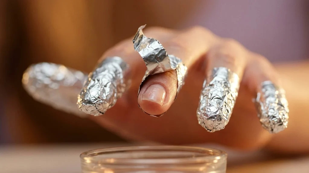 gel polish removal in silver foil