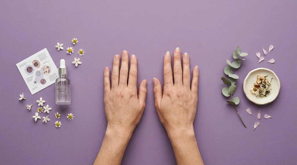 Both hands displayed side by side for comparison of natural fingernail growth