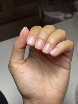CLEAR BIAB  created by Penny Barns, using TGB CLEAR ALL IN ONE . Styled in N/a nail art representing Minimalistic. These Short - Square shaped nails are crafted using the Builder system and are coloured Other.