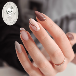 Simple Neutral  created by Louise Beattie, Simple swirls. Styled in Flat nail art representing Curls &amp; Swirls. These Medium - Oval shaped nails are crafted using the Builder system and are coloured Other.