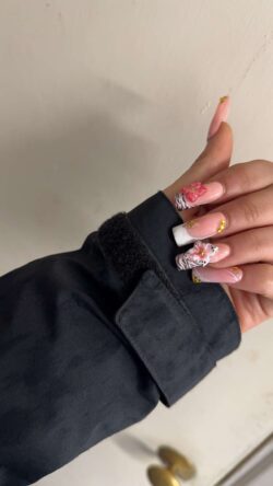 Summertime floral animal print acrylic nails